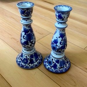 Candlestick Holder - Blue and White